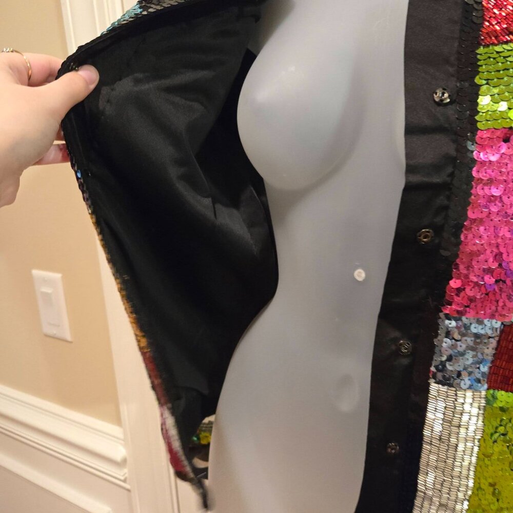 Vintage Adrienne Vittadini Rainbow Sequin Glitter Patchwork Jacket Small - Picture 13 of 15